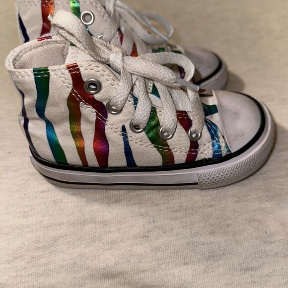 Converse 5 Baby White Rainbow Metallic Canvas High Top Sneakers - Picture 4 of 11